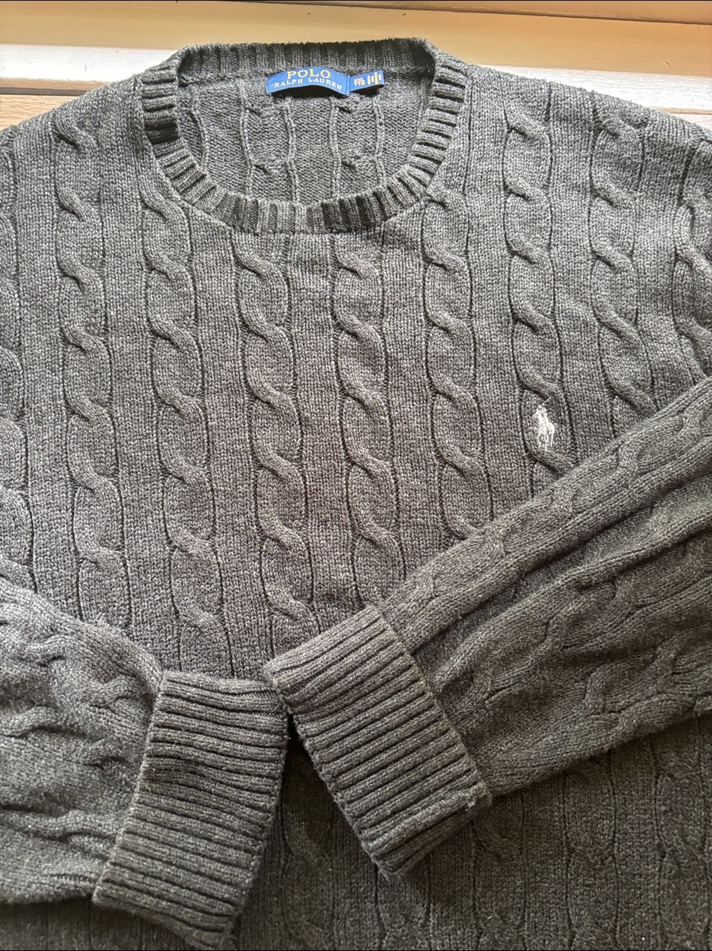 Polo by Ralph Lauren Dark Charcoal Cable-Knit Crewneck Men’s Sweater Size XXL - Picture 6 of 7